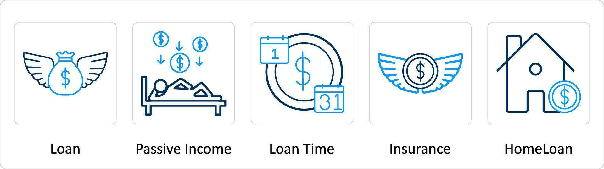 un' impostato di 5 extra icone come prestito, passivo reddito, prestito tempo vettore