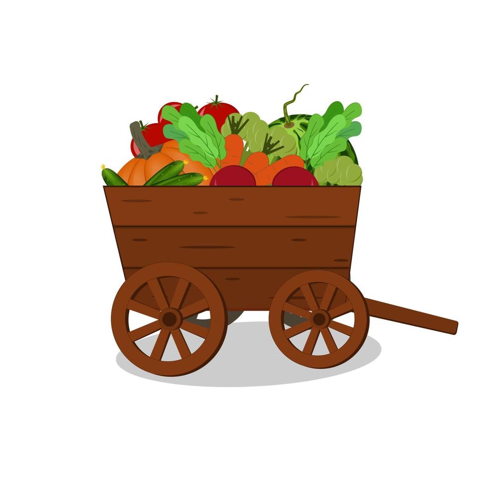 carretto in legno con raccolta di verdure vettore