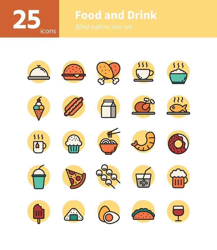 set di icone contorno riempito cibo e bevande. vettore e illustrazione.