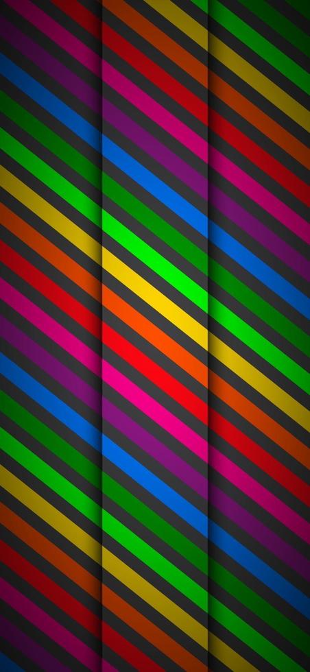 sfondo cellulare colorato arcobaleno moderno. linee colorate su sfondo nero. illustrazione vettoriale per la tua presentazione