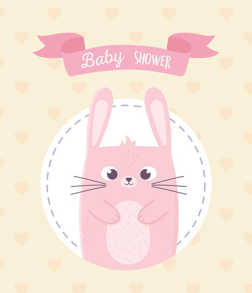 baby shower, carta con nastro decorativo coniglio rosa vettore