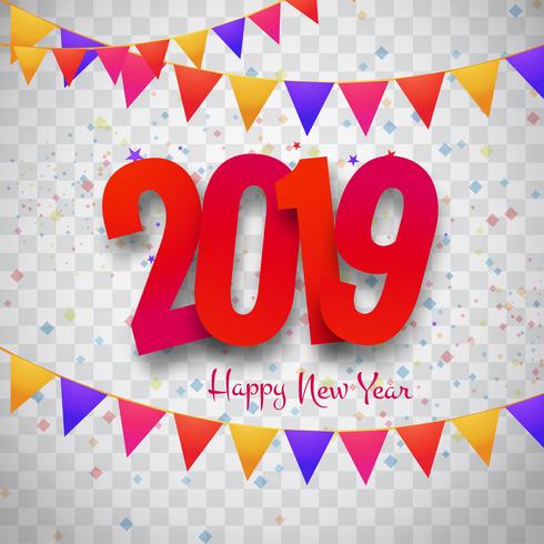 Fondo variopinto di celebrazione della carta del buon anno 2019 vettore