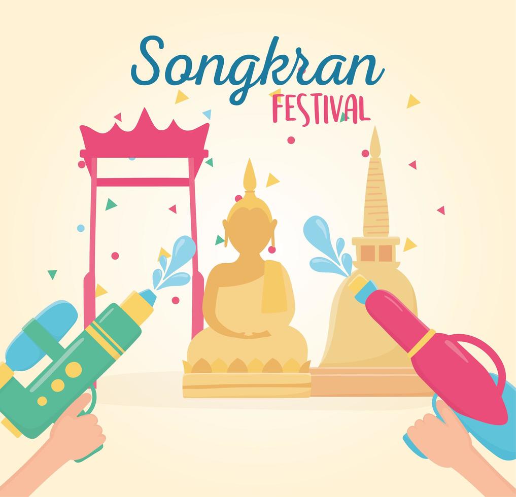 songkran festival mani con pistole ad acqua punto di riferimento thailandia vettore
