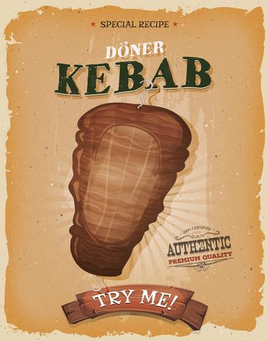 Poster di panino kebab vintage e grunge vettore