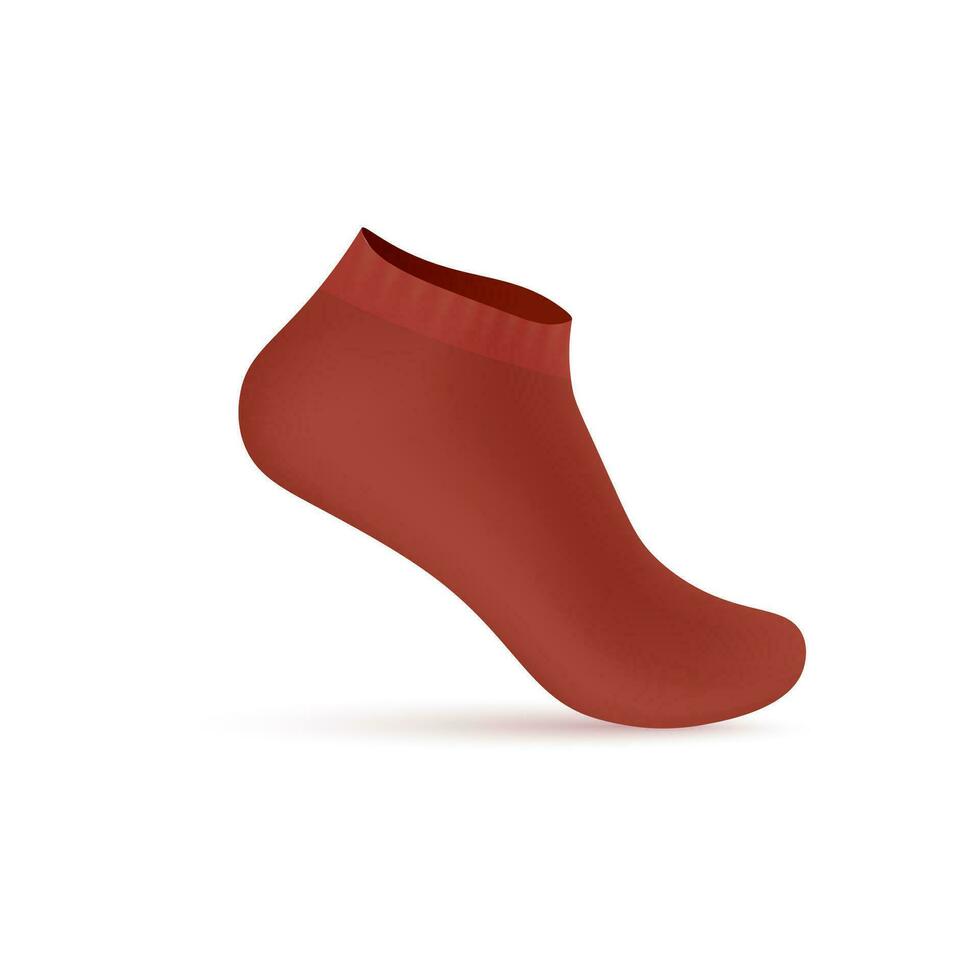 rosso Basso tagliare calzino realistico 3d modello. nascosto non scivolare sport calzino con elastico gruppo musicale su il piede, vettore illustrazione.