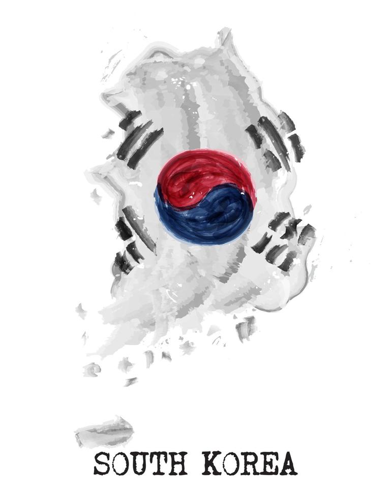 disegno della pittura ad acquerello della bandiera della corea del sud. forma della mappa del paese. concetto di festa dell'indipendenza 13 agosto 1948. vettore. vettore