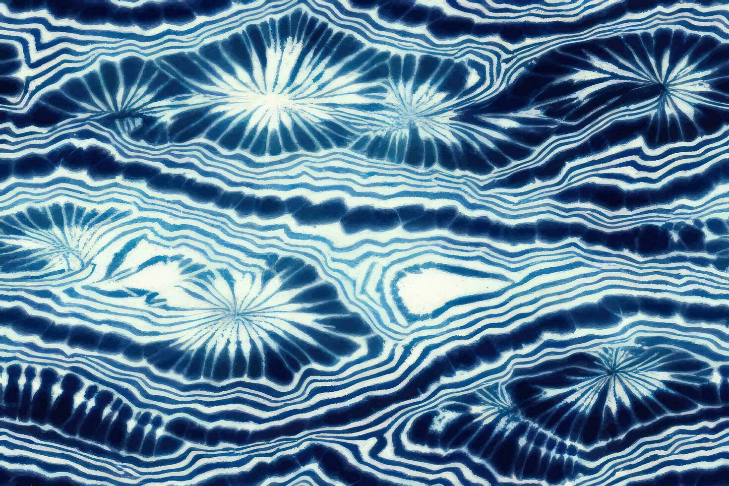 cravatta tintura shibori tye morire astratto dipingere batik spazzola inchiostro spirale turbine tessuto retrò botanico cerchio design geometrico ripetere disegno piastrella vettore verde Marrone buio blu colori , oceano onde blu