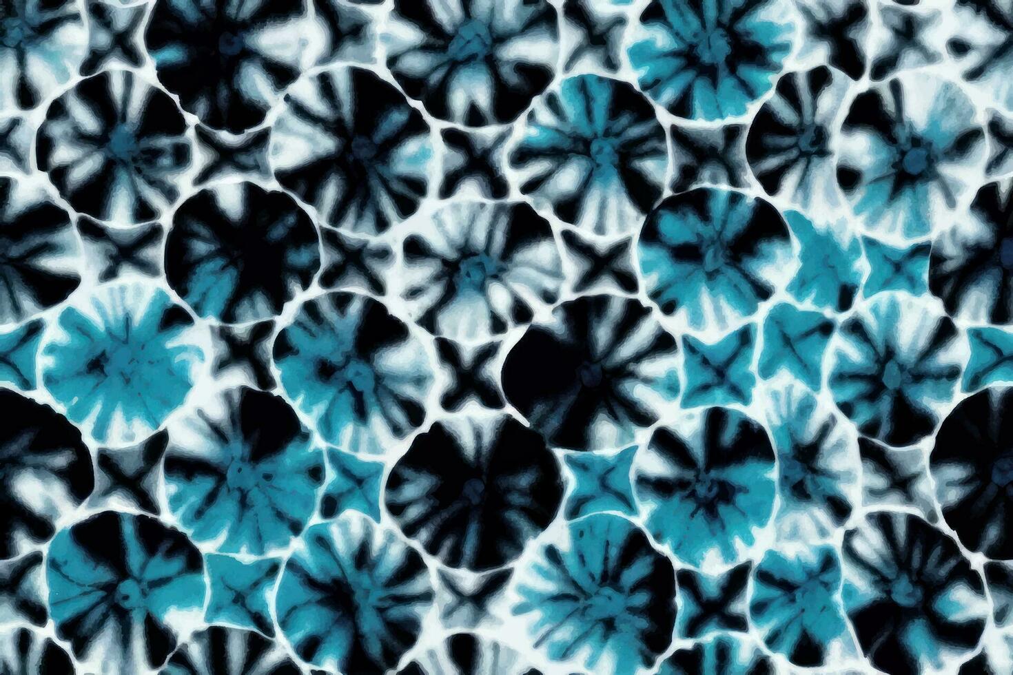 cravatta tintura shibori tye morire astratto dipingere spazzola batik inchiostro spirale turbine tessuto retrò botanico cerchio design geometrico ripetere disegno piastrella vettore verde Marrone buio blu colori , blu il giro stella