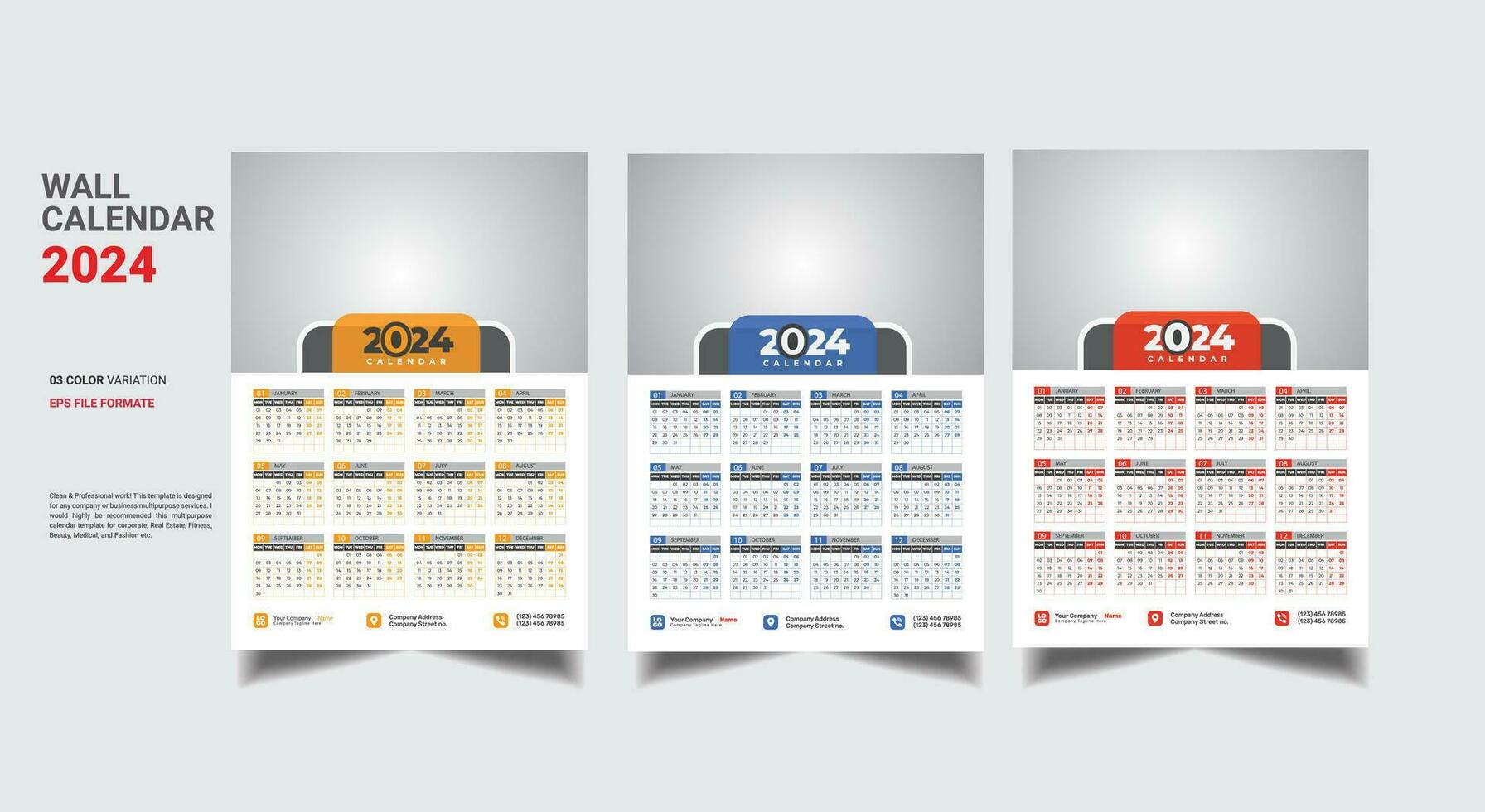 parete calendario 2024 modello- vettore