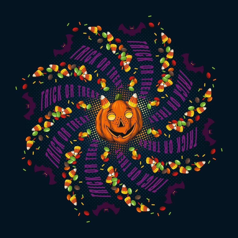 il giro Halloween illustrazione con caramella, zucca vettore