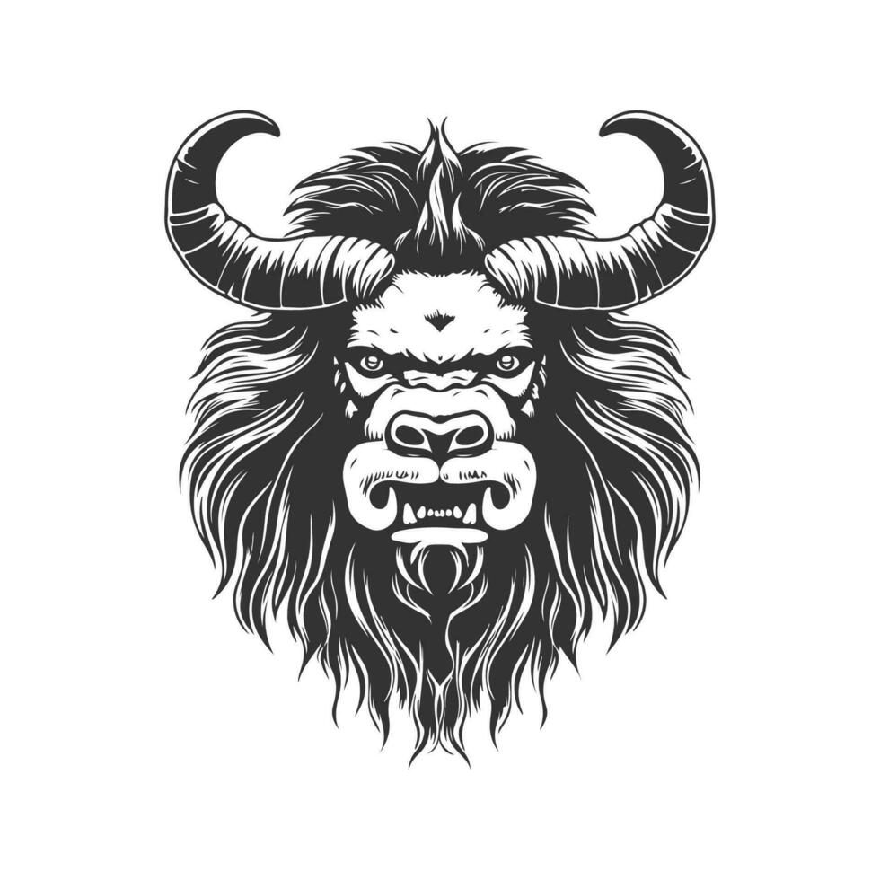 yak mostro, Vintage ▾ logo linea arte concetto nero e bianca colore, mano disegnato illustrazione vettore