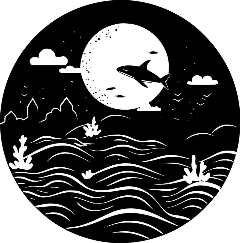 oceano - nero e bianca isolato icona - vettore illustrazione
