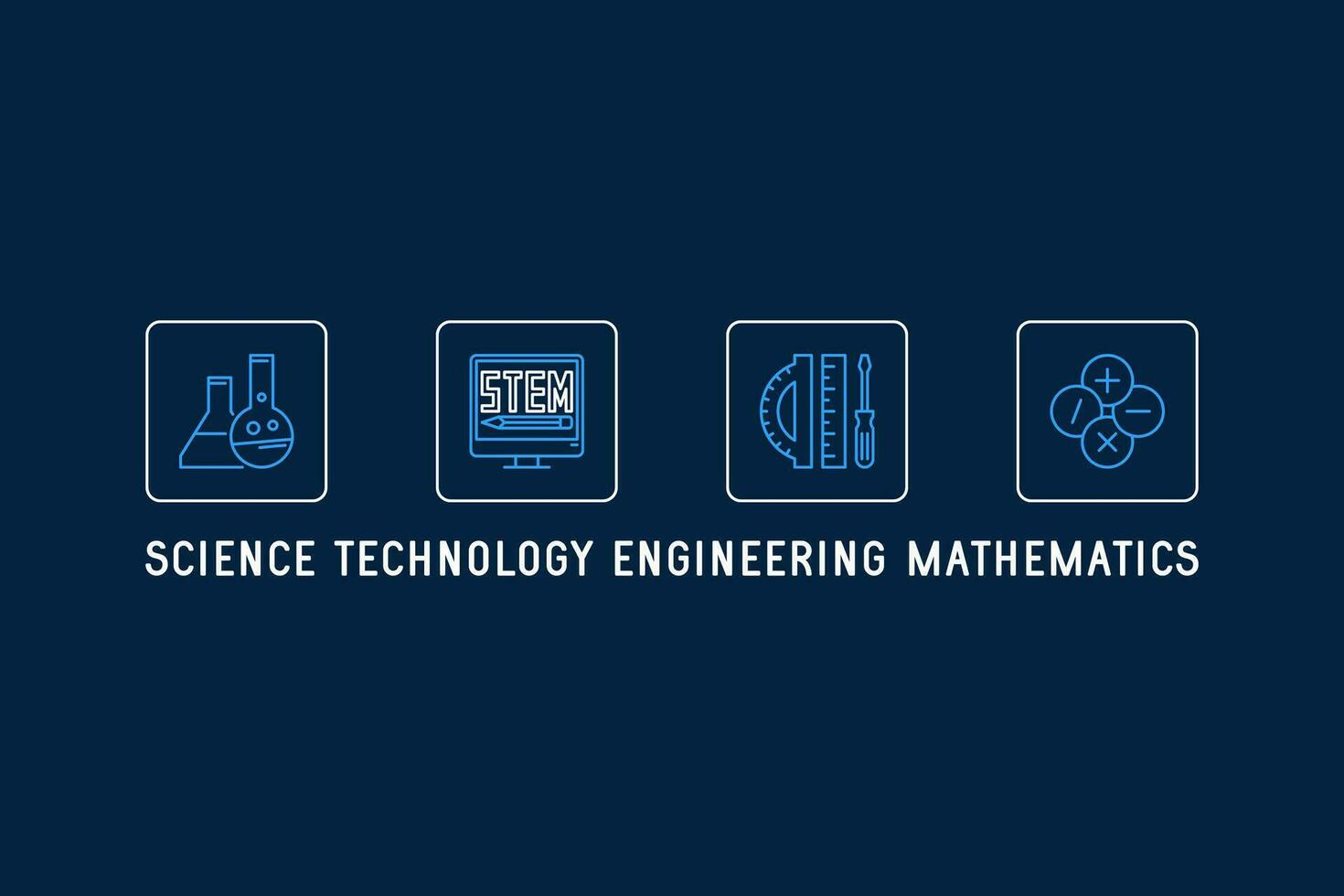 scienza, tecnologia, ingegneria, matematica orizzontale linea blu illustrazione. stelo concetto schema bandiera vettore