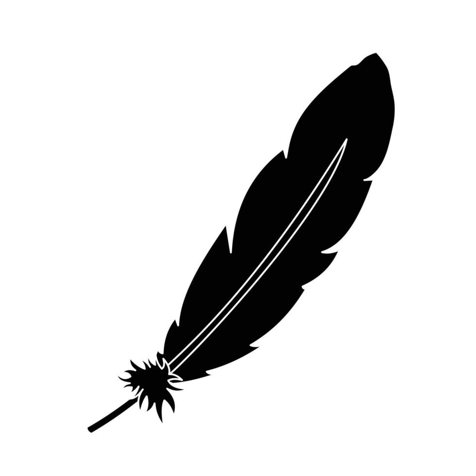 uno singolo nero colorato piuma vettore illustrazione silhouette icona isolato su piazza bianca sfondo. semplice piatto leggero oggetto con cartone animato arte stile disegno.