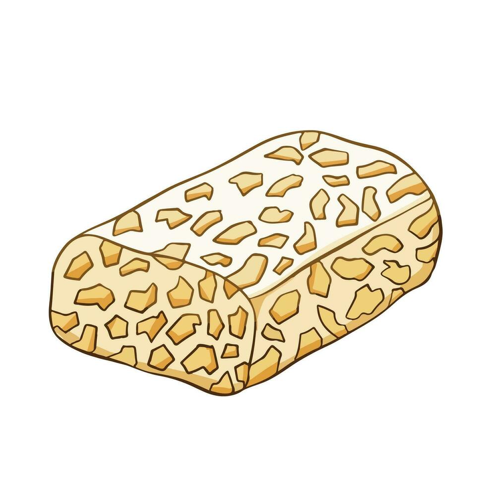 crudo tempeh bloccare cibo ingredienti famoso nel Indonesia vettore illustrazione delineato isolato su piazza bianca sfondo. semplice piatto cartone animato disegno con delineato arte stile.