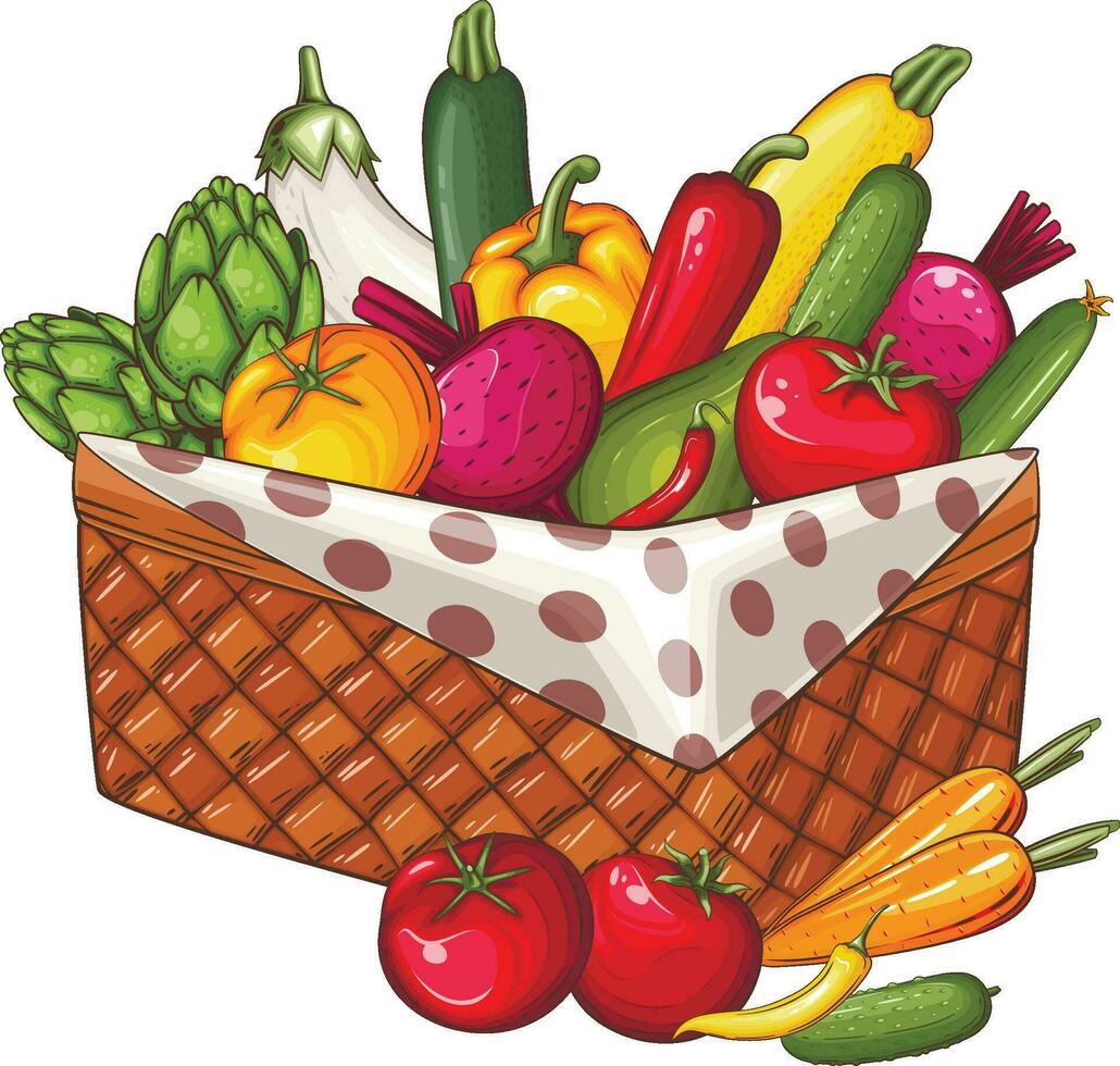 cibo cestino con fresco fresco verdure illustrazione, verdure mescolare vettore