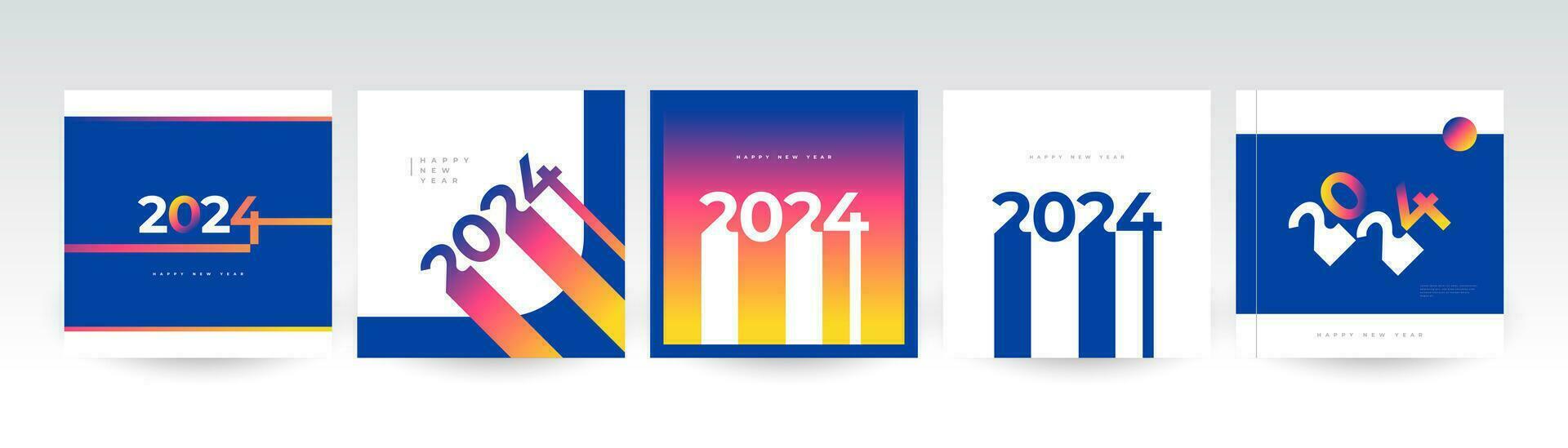 creativo e colorato 2024 contento nuovo anno manifesto impostare. adatto, per carta, striscione, manifesto, volantino, coperchio, e sociale media inviare modello vettore