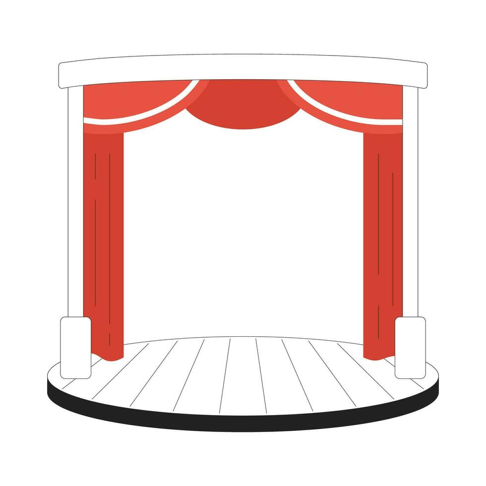 Teatro palcoscenico monocromatico piatto vettore oggetto. decorativo rosso tende. modificabile nero e bianca magro linea icona. semplice cartone animato clip arte individuare illustrazione per ragnatela grafico design