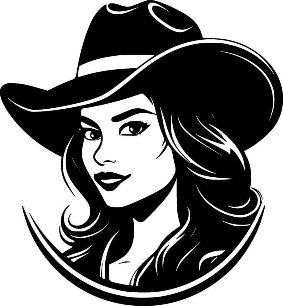 cowgirl - nero e bianca isolato icona - vettore illustrazione