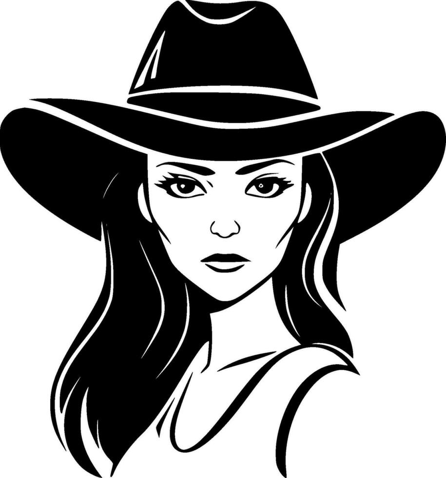 cowgirl - nero e bianca isolato icona - vettore illustrazione