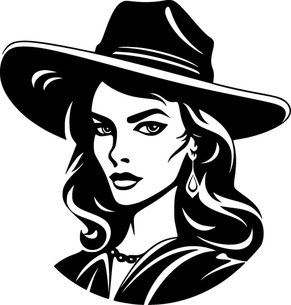 cowgirl - nero e bianca isolato icona - vettore illustrazione