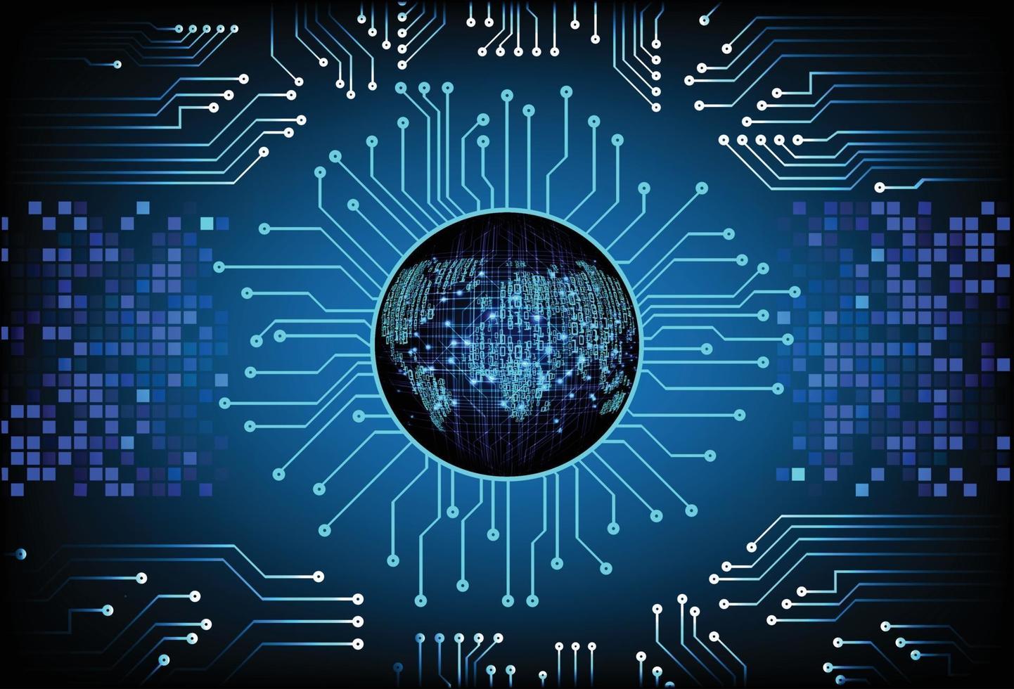 tecnologia futura del circuito binario del mondo, fondo blu di concetto di sicurezza informatica di hud vettore