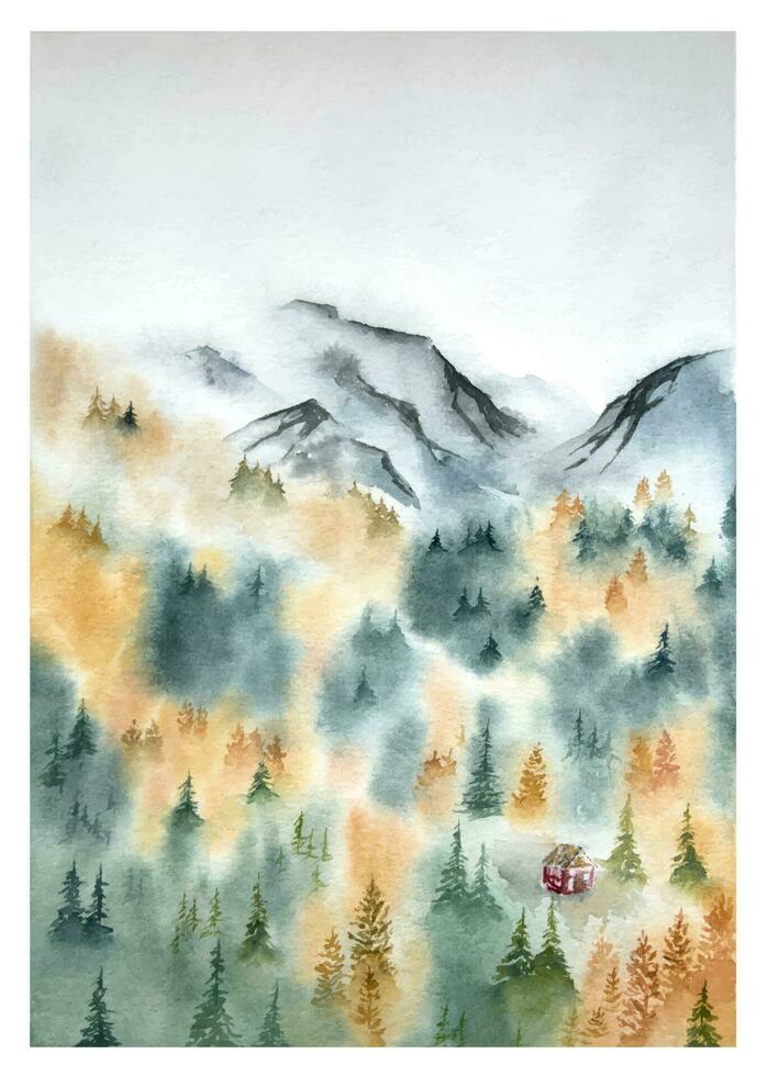 mano disegnato acquerello montagne e boschi paesaggio. vettore