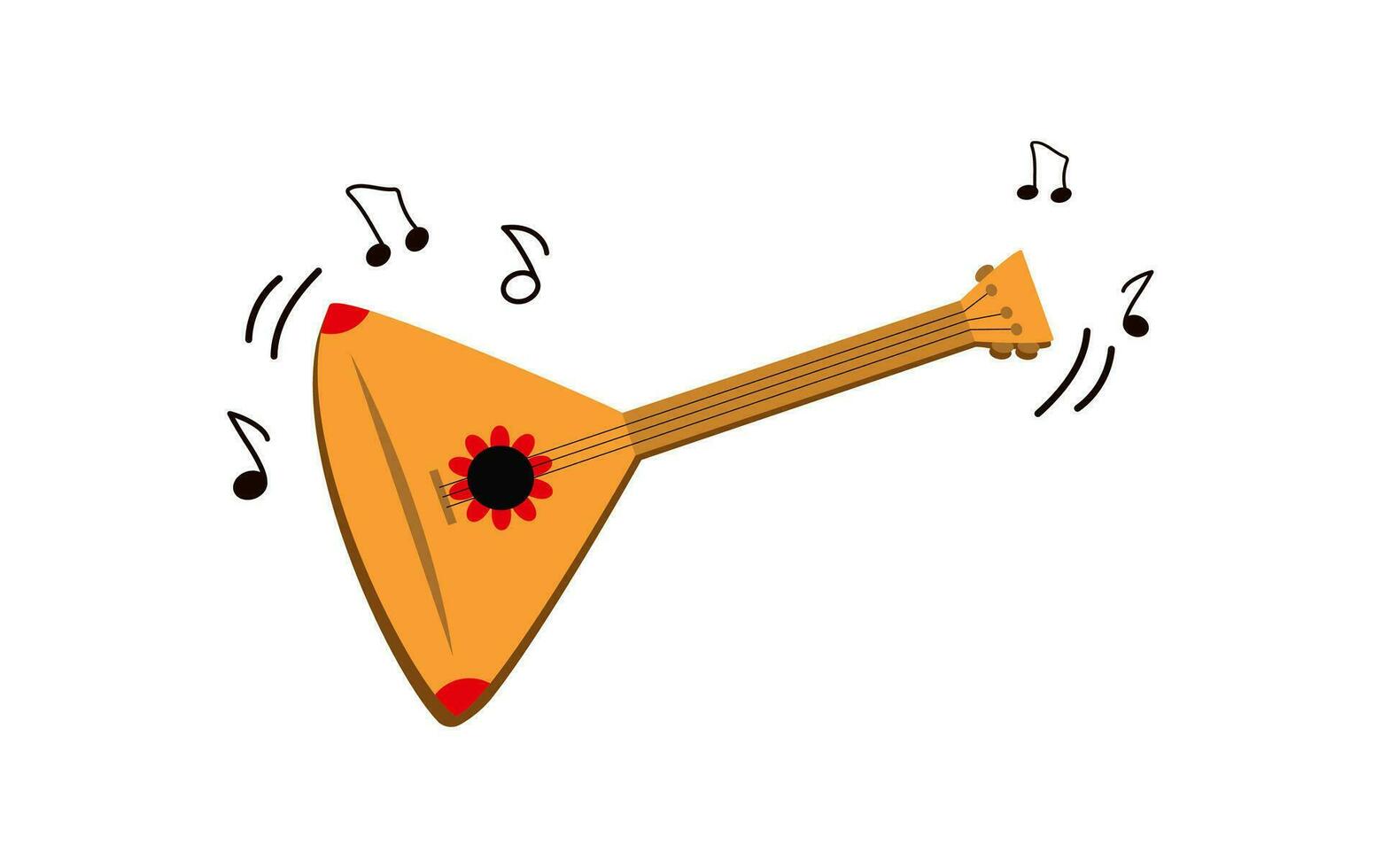 musicale strumento. balalaica giocando. russo tradizioni, folclore. canzone, musica. Nota segni. cartone animato vettore illustrazione, sfondo isolato.