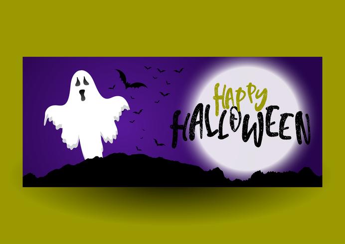 Disegno della bandiera di Halloween con il fantasma vettore