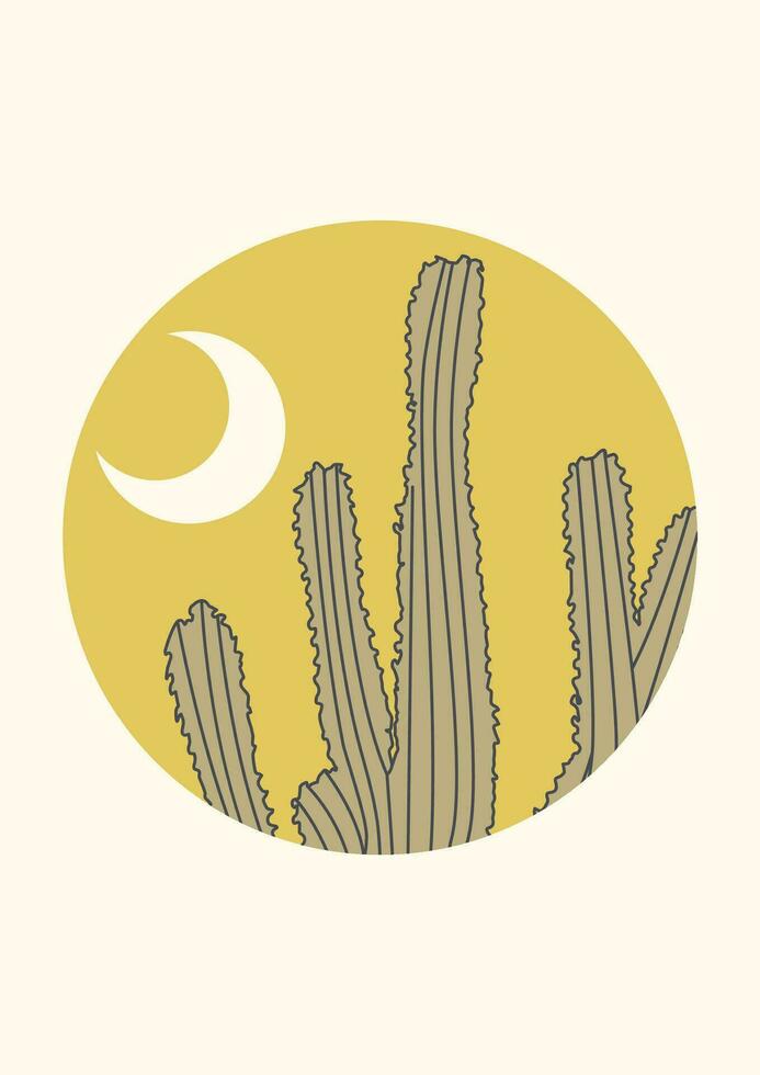 astratto contemporaneo estetico deserto paesaggio con cactus. vettore