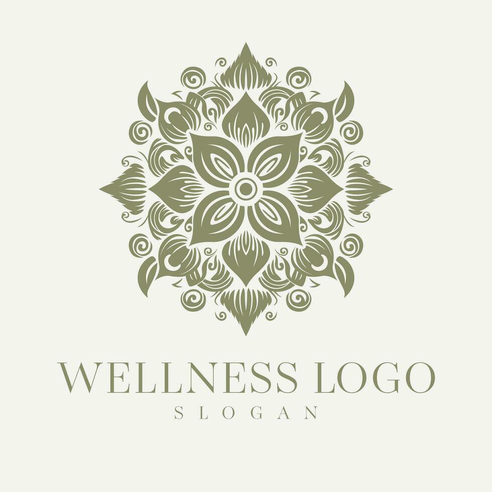 benessere vettore logo design. mandala floreale vettore emblema.