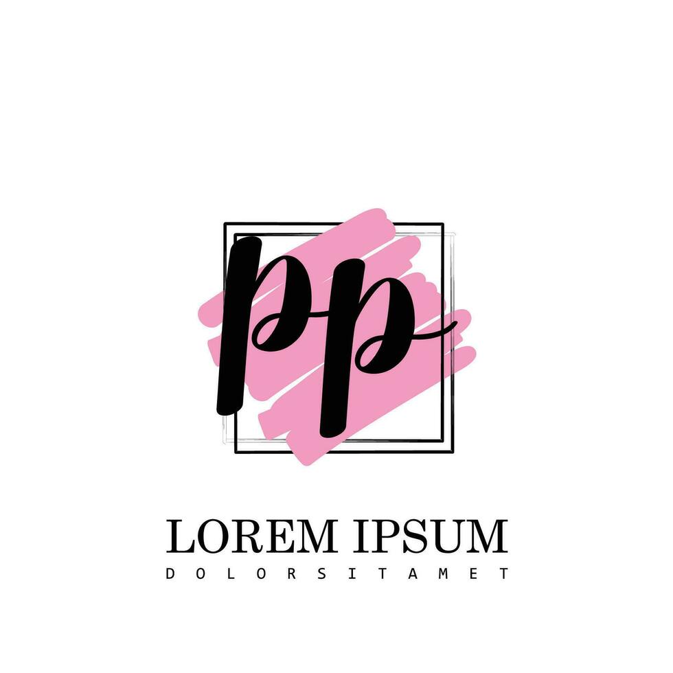 pp iniziale lettera grafia logo con piazza spazzola modello vettore