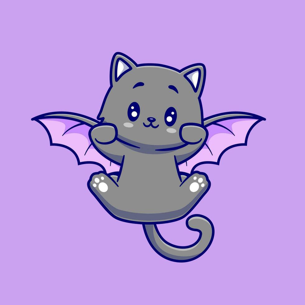 carino gatto pipistrello volante cartone animato vettore icona illustrazione. animale Halloween icona concetto isolato premio vettore. piatto cartone animato stile