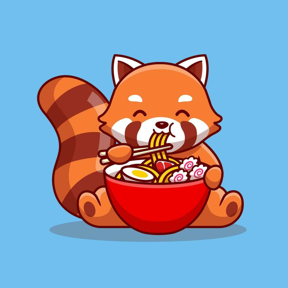 carino rosso panda mangiare ramen testa cartone animato vettore icona illustrazione. animale cibo icona concetto isolato premio vettore. piatto cartone animato stile