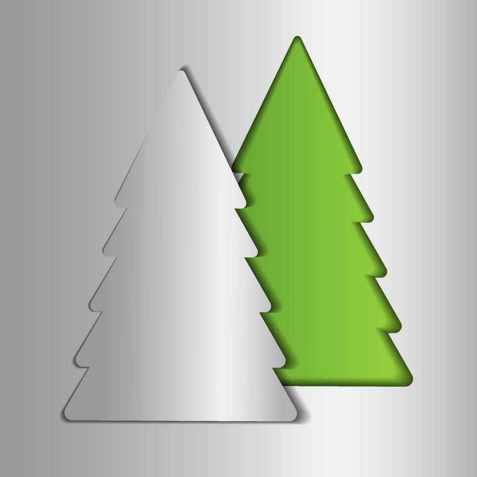 carta tagliare verde Natale albero su argento sfondo, moderno minimalista stile vettore