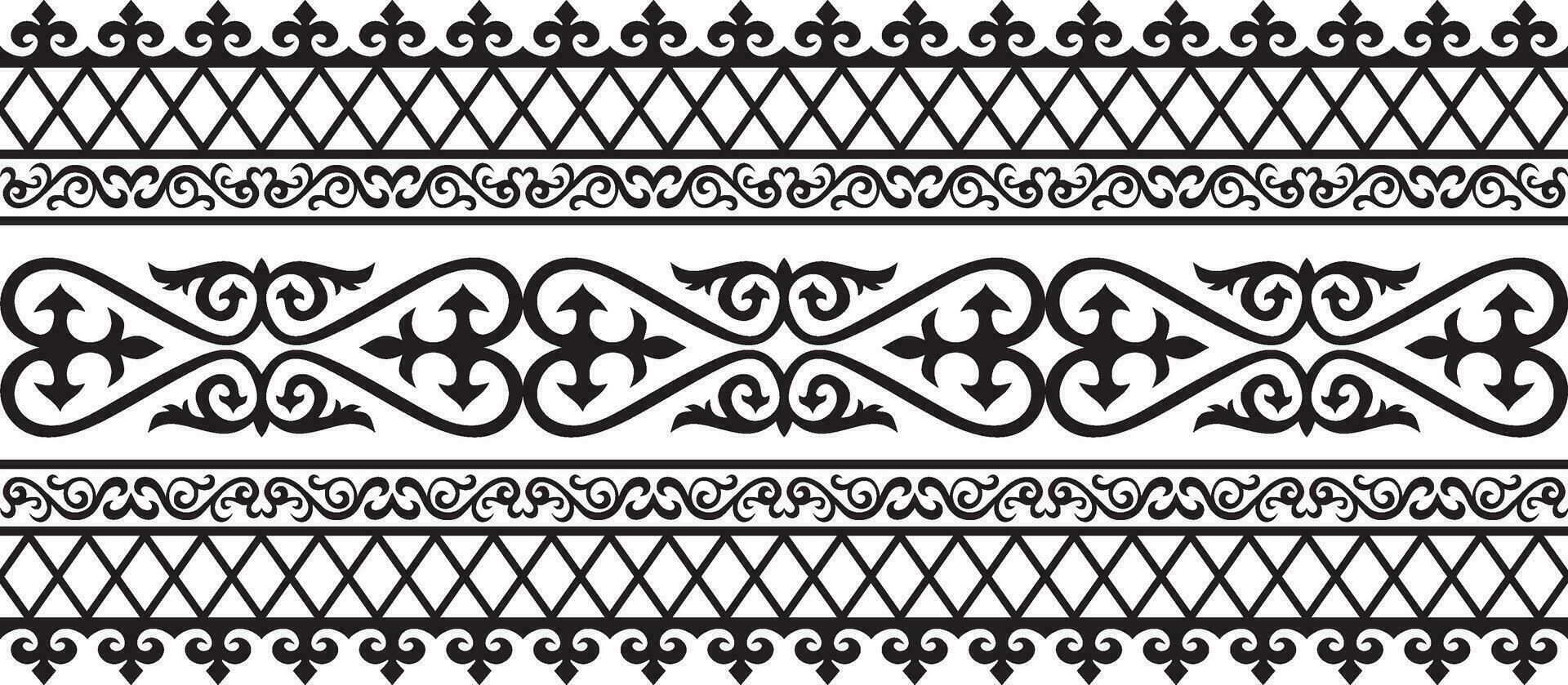 vettore monocromatico senza soluzione di continuità kazakh nazionale ornamento. etnico modello di il nomade popoli di il grande steppa, il turchi. confine, telaio mongoli, kirghiso, buriati, kalmyks.