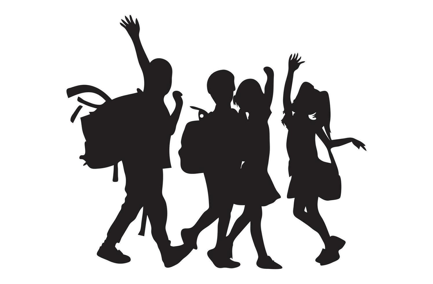 vettore silhouette di gruppo di bambini trasporto scuola borse andando per scuola su bianca sfondo. simbolo di scuola e formazione scolastica, indietro per scuola