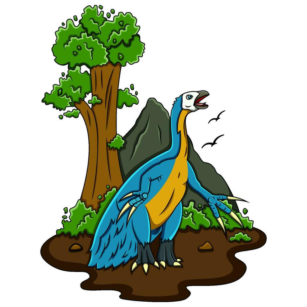 cartone animato therizinosaurus nel il giungla vettore