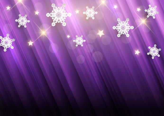 Sfondo di Natale viola con fiocchi di neve e stelle vettore