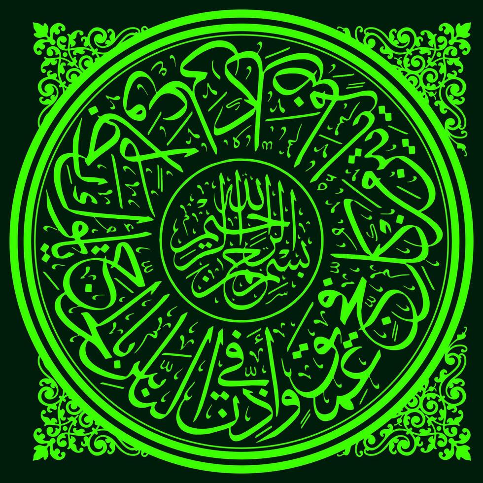 Arabo calligrafia disegno, a partire dal il Corano nel il nome di Allah, maggior parte gentile, maggior parte misericordioso. per bandiera fondale design eccetera vettore