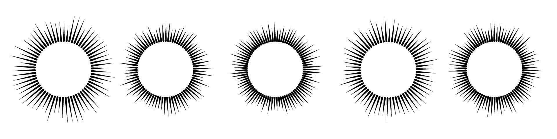 sonico cerchio icone collezione. grafico modelli musica onde e Radio suono Linee. immagini nel un' il giro, spirale modulo. piatto vettore illustrazioni isolato su bianca sfondo.