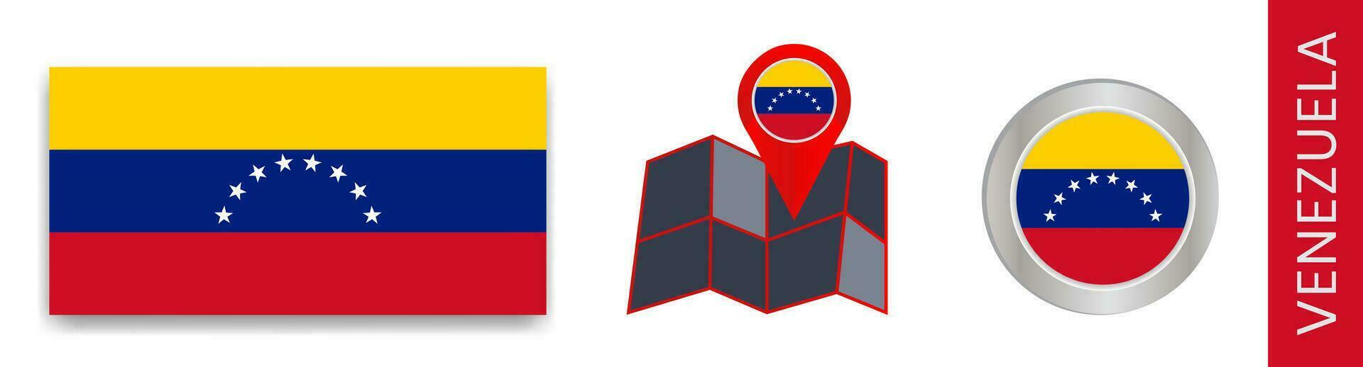 collezione di nazionale bandiere di Venezuela isolato nel ufficiale colori e carta geografica icone di Venezuela con nazione bandiere. vettore