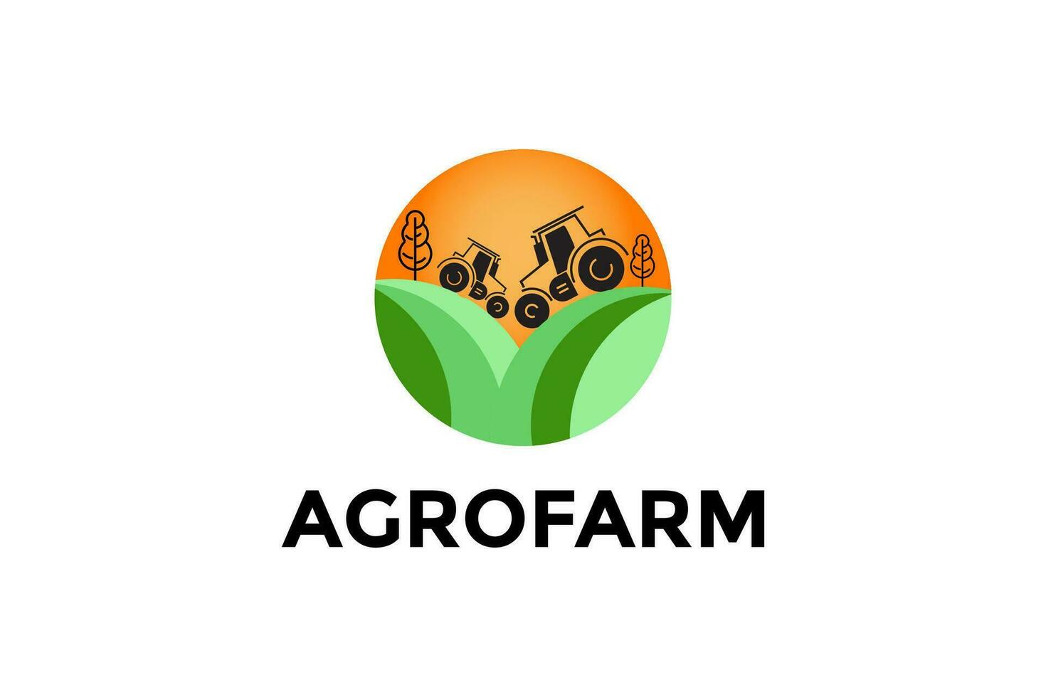 agro azienda agricola logo design con il concetto di contadino trattore e linea arte stile vettore