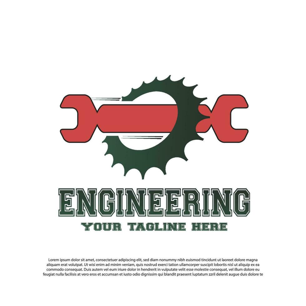 ingegneria logo con Ingranaggio e chiave inglese concetto. meccanico cartello o simbolo. tecnologia icona -vettore vettore