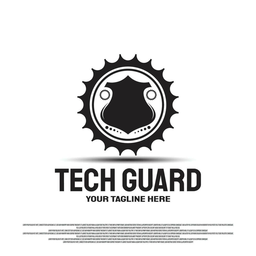 tecnologia guardia logo design con il concetto di ingranaggi e scudi. vettore Tech icona