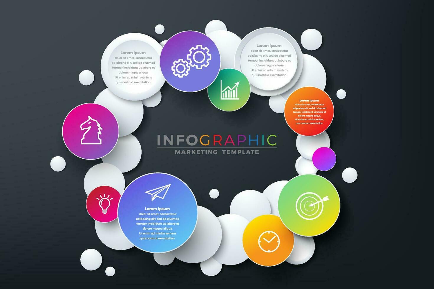 Infografica attività commerciale design cerchio icone colorato isolato minimo modello vettore su grigio sfondo. voi può Usato per marketing processi, flusso di lavoro presentazioni disposizione, flusso grafico, Stampa anno Domini.