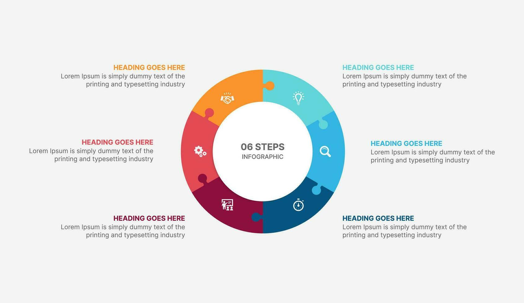 sei opzioni cerchio ciclo Infografica modello design vettore