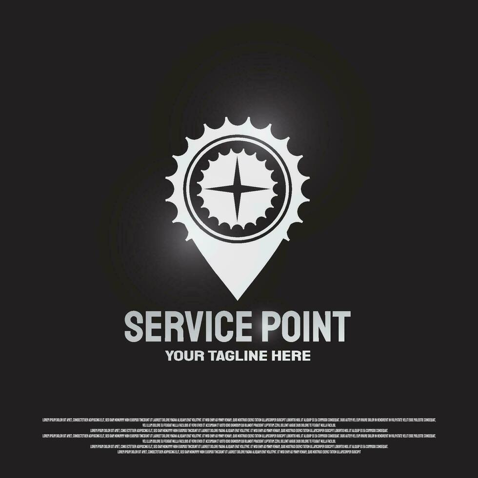 servizio punto logo design con ingranaggi e bussola concetto. macchina ingegneria cartello. vettore tecnologia icona