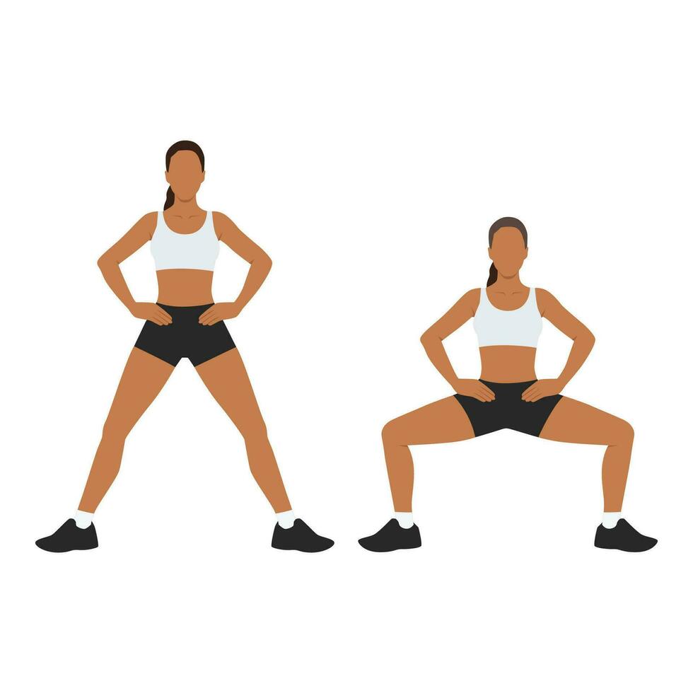 donna doign largo squat o sumo tozzo esercizio. allenarsi per il natiche e fianchi vettore