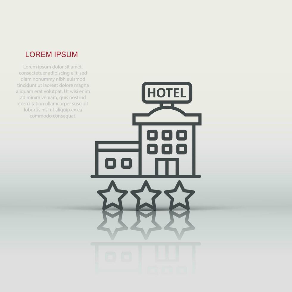 Hotel 3 stelle cartello icona nel piatto stile. Locanda edificio vettore illustrazione su bianca isolato sfondo. ostello camera attività commerciale concetto.